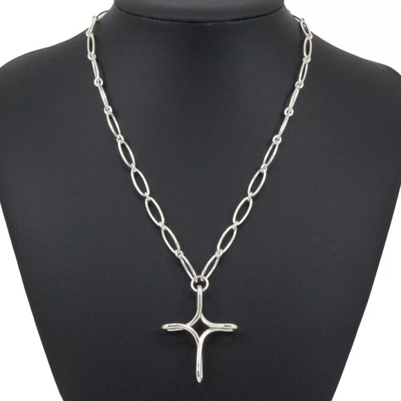 TIFFANY&Co. Large Infinity Cross Necklace Open cross Elsa Peretti Silver92... - Picture 2 of 9